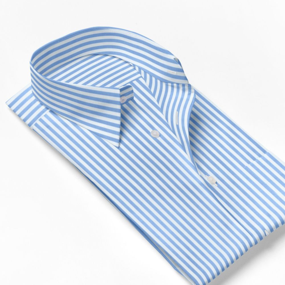 オーダーシャツ デザイン変更可能 ワイシャツ Yシャツ オーダーワイシャツ メンズ 長袖 半袖 七分 大きいサイズ スリム らくらく オーダー 日本製 形態安定 綿100％ 軽井沢シャツ レギュラーカラー ライトブルー太ロンドンストライプ [R10KZR548X] 送料無料