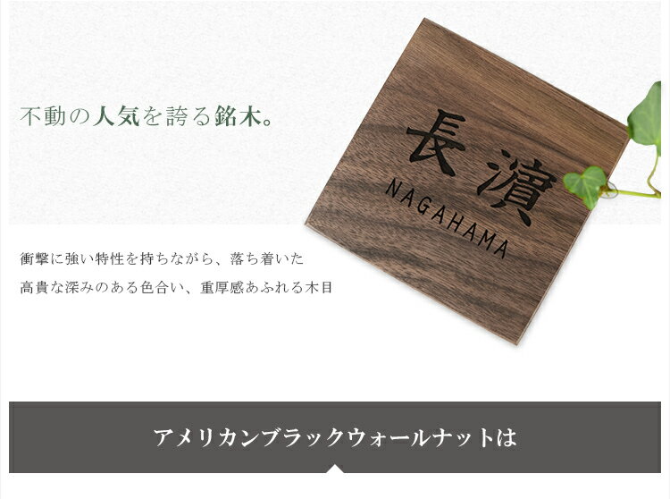 【送料無料】天然木 表札 アパート 表札激安 マンション表札 正方形表札 おしゃれ 天然銘木 ブラックウォールナット ネームプレート 玄関 アパート 戸建 木質表札【ブラックウォールナット表札 Bタイプ 20×20cm】 2