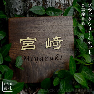 【送料無料】組合表札 アパート 表札激安 マンション表札 正方形表札 おしゃれ 天然銘木 ブラックウォールナット 切り文字 玄関 アパート 戸建 木質表札 胡桃 銅切文字【ブラックウォールナット 真鍮象嵌表札 20×20cm】