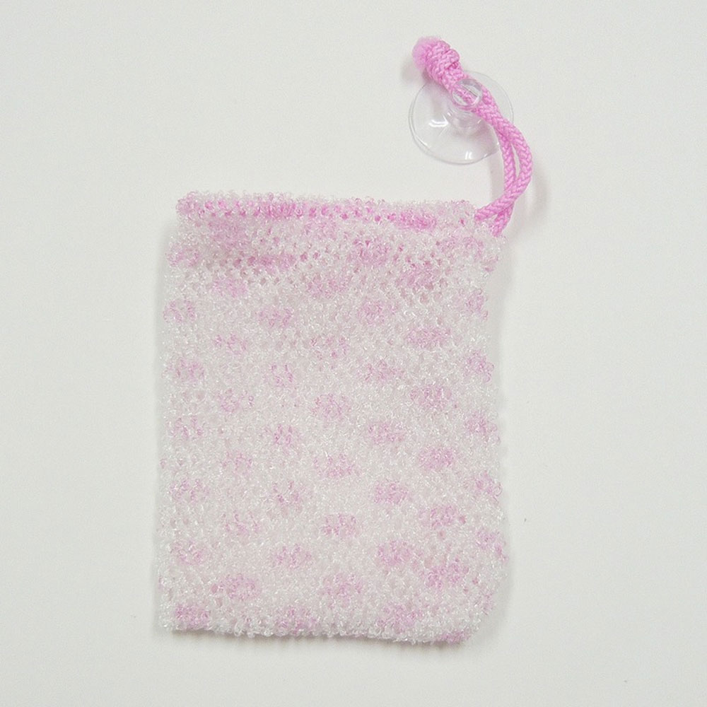 プラチナSHOPのあわあわ石けんネット ピンク 1個入 石鹸ネット 入れたまま 泡立てネット 洗顔ネット 泡ネット 泡立ち 石けん ネット メッシュ 吸盤付 【2個までメール便】｜アングル3