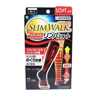 【1個までメール便】 スリムウォーク メディカルリンパショート オープントウタイプ おうち用 ブラック S-M/M-L ニーハイ 毛先 ガーター バンド サンダル エイド 血行