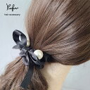 Kufuu ヘアアクセサリー【 パール シュシュ ブラック 】ヘアゴム レディース クフウ大人用 ヘアクリップ ヘアピン 髪飾り アクセ ヘアアクセ シュシュ リボン くしゅっと りぼん ヘアヘアゴム Hair Ties Rope Bands Bunny Ears Girls Headwear