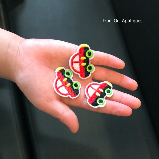アイロン ワッペン【 車 赤 レッドカー 同色10枚SET 】簡単アップリケ アイロンパッチ パッチ