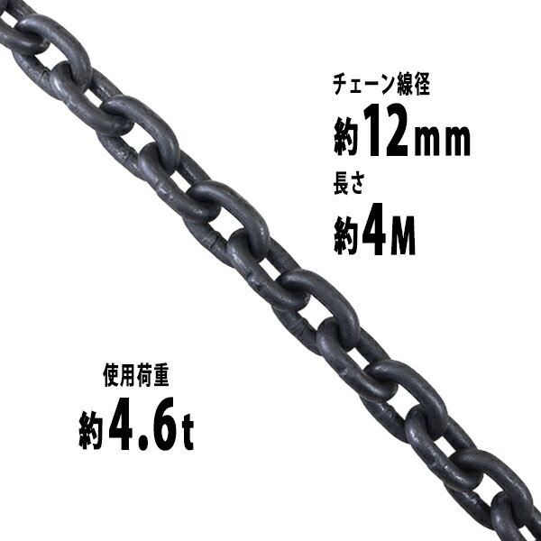 送料無料 チェーン 線径約12mm 使用荷重約4.6t 約4600kg 約4m G80 エコノミーモデル 鎖 くさり 吊り具 チェーンスリング スリングチェーン リンクチェーン チェイン 金具 クレーン ホイスト 玉掛け 吊り上げ 運搬 建築 土木 鉄工 運輸 造船 chain12mm4m
