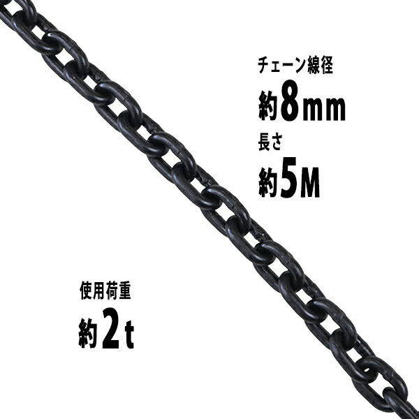 Rakuten - 送料無料 チェーン 線径約8mm 使用荷重約2t 約2000kg 約5m G80 エコノミーモデル 鎖 くさり 吊り具 チェーンスリング スリングチェーン リンクチェーン チェイン 金具 クレーン ホイスト 玉掛け 吊り上げ 運搬 建築 土木 鉄工 運輸 造船 chain8mm5m