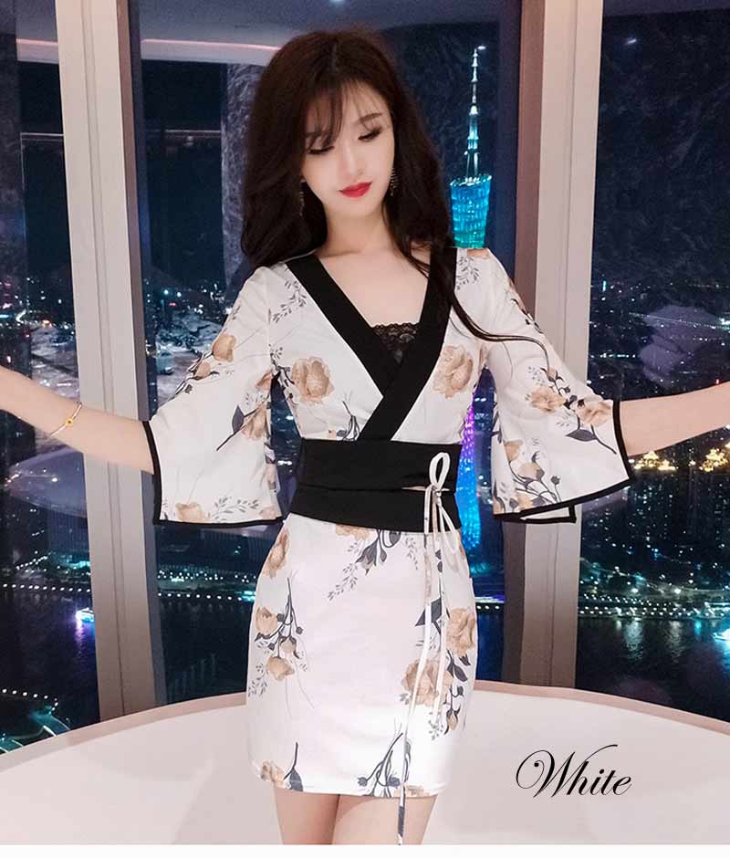 「Vネック和柄セクシー花魁着物ドレス」　和柄、よさこい、おいらん、着物　キャバ　花魁　　コスプレ 卒業式　謝恩会　パーティ　ライバー　衣装　　パーティ