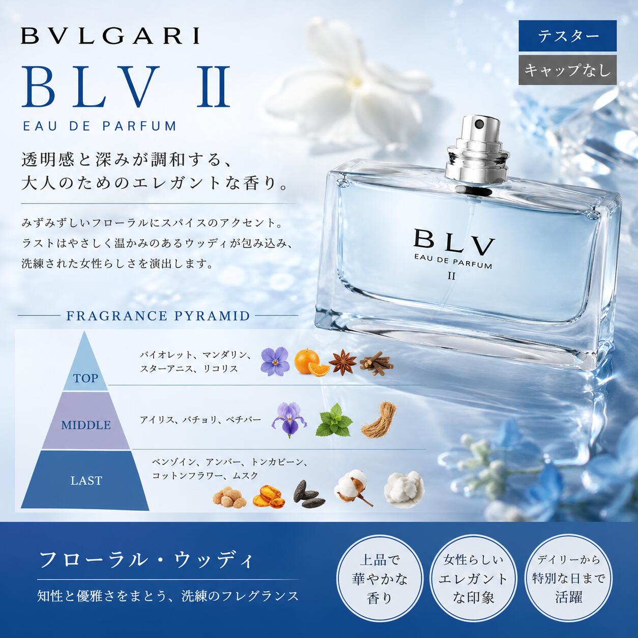 BVLGARI ブルガリ ブルー II オードパルファム 75mL テスター キャップなし メンズ...