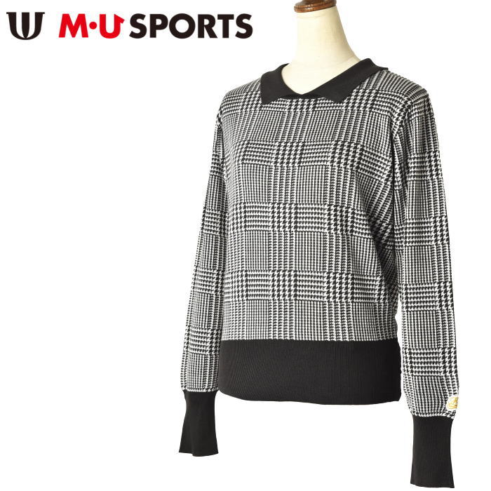 ●メーカー希望小売価格はメーカー商品タグに基づいて掲載しています MUスポーツ 【M・U SPORTS】 キュートでハイクオリティなゴルフウェア。 キャバリアのMelu、フレンチブルドッグのUmoは 世界中を旅し毎シーズン新しいテーマを発信します！ 二人の頭文字からなる「M・U SPORTS」は、高感度でハイクオリティ、 そのまま街へ出かけたくなる、そんなスタイルを提案します。●当店でのお買い物メリットメリット1・すべての商品が正規品。安心してお買い物頂けます。ライセンスブランドは正規取扱いメーカーの正規品、輸入ブランドは正規輸入代理店のお品物をそろえております。メリット2・15時までのご注文は当日発送。お住まいの住所によっては最短で翌日にお届け出来ます。毎日営業しておりますので、お急ぎのお買い物にとても便利です。（1/1.2は除く）メリット3・ギフト包装全品無料。大切な日に最高のお品を。プレゼント ギフト gift 贈り物 贈答品 無料ラッピング 誕生日 バースデー クリスマス　敬老の日 記念品 記念日 定年退職記念品 コンペ景品 景品 賞品 粗品 内祝 内祝い お祝い返し お返し お礼 御礼 お中元 御中元 お歳暮　御歳暮 お年賀 御年賀 お正月 入学 卒業 旅行 成人式 就職祝い 昇進祝い 退職祝い 快気祝い 初老祝い 還暦祝い 古稀祝い 喜寿祝い 傘寿祝い　米寿祝い 卒寿祝い 白寿祝い 長寿祝い 金婚式 銀婚式 ダイヤモンド婚式 結婚記念日 土日祝営業 男性 女性 男女兼用 メンズ レディース ユニセックス父の日 母の日 バレンタインデー ホワイトデー 等のすべてのイベントにご用命ください。キャバリアのMelu、フレンチブルドッグのUmoは 世界中を旅し毎シーズン新しいテーマを発信します！ 二人の頭文字からなる「M・U SPORTS」は、高感度でハイクオリティ、 そのまま街へ出かけたくなる、そんなスタイルを提案します。 クラシックなグレンチェック柄の襟付きセーター。 後ろボタンやロゴワッペンがさりげないアクセント。 ソフトな風合いが心地よいアイテム。 同シリーズのスカートとのセットアップコーデもオススメです。 ● Detail ・実物の色と若干異なって見える場合があります。予めご了承ください。 ●セットアップアイテム ・写真をクリックすると商品ページに移動します。 ● 商品詳細 ブランド M・Uスポーツ M・U SPORTS カラー ブラック 素材 アクリル61％ キュプラ39％ ● サイズスペック サイズ M(40) L(42) LL(44) 身幅 46cm 48cm 50cm 肩幅 35cm 37cm 39cm 着丈 50cm 54cm 57cm 袖丈 58cm 59cm 62cm ・実物を巻尺で採寸したものです。 ・採寸寸法について詳しくは コチラ をご確認くださいませ。 ・店頭でも販売させていただいております。売り違いの際はご容赦願います。 楽天ランキング1位受賞 レディースウェア/セーター部門 受賞日時 2023/1/8 20：35