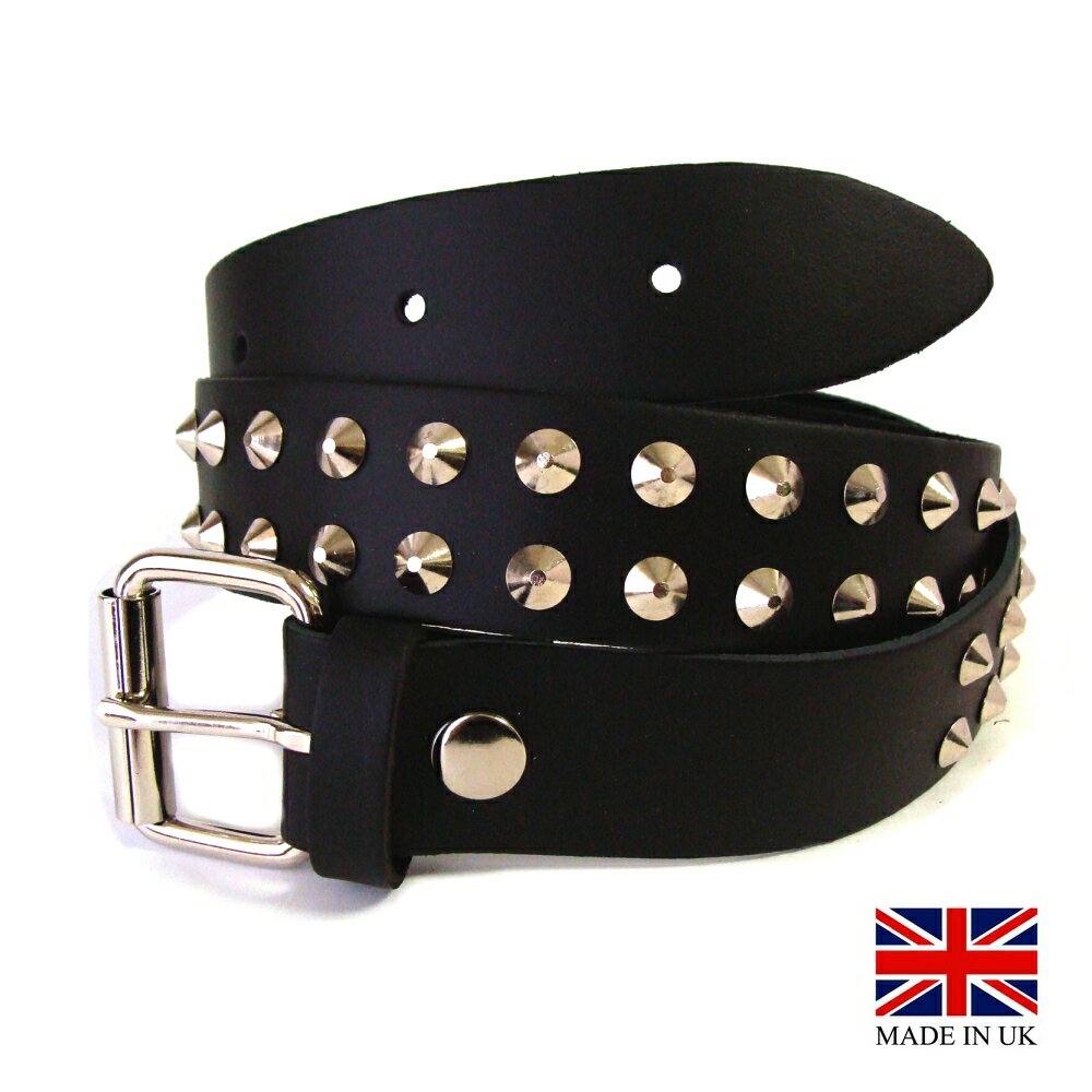 イギリス製　2-Row Conical Stud Belt 2連 コニカル スタッズ 鋲 ベルト (SV/BK) Made in UK【あす楽対応】【YDKG-k】【W3】【送料無料】【smtb-k】