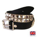 ◆イギリス製・直輸入☆ 2-Row Large Pyramid Stud Belt 2連 ピラミッド スタッズ ベルト 英国レザーにシンプルにスタッズを打ち込んだ鋲打ちベルト 「Made in UK」がいい感じですネ☆ ※ベルトループは金属製/革製の2タイプございます。 其々、入荷時期により異なりますので指定はできません。 ご理解の程よろしくお願い申し上げます。★☆　 Made in UK ☆ 2-Row Large Pyramid Stud Belt(SV/BK) 　☆★ ☆ 品名 ☆ ◆　 2連ラージ ピラミッド スタッズ 鋲 ベルト ◆　Style : # UKBT-101 ☆ 購入先 ☆ ◆　イギリス LONDON ☆ 素材・色 ☆ ◆　お色・・・Black バックル＆スタッズ・・・シルバーカラー　 ◆　素材：　レザースキン 　 ☆ サイズ ☆ ◇ ベルト幅…3.8cm ◆ スタッズ…1.6cm×1.6cm（底辺） ※ バックル取り外し可（ホック式） 【Sサイズ】70cm⇒86cm（5穴） 【Mサイズ】81cm⇒97cm（5穴） 【Lサイズ】94cm⇒110cm（5穴） 【XLサイズ】108cm⇒126cm（6穴） 　◇ベルト穴…約4cm間隔で5穴～6穴 【注】ハンドメイドの為、サイズには個々1インチ（約3cm)程度の誤差がございます。 　サイズ表記は目安となりますのでご了承下さいませ。 ☆ 状態　仕様 ☆ ◇　新品・未使用 ◇　 Handmade in England ◇　1点1点が手作りなのです♪