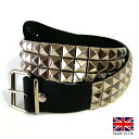 イギリス製 3-Row Large Pyramid Stud Belt 3連ラージ ピラミッド スタッズ 鋲 ベルト (SV/BK) Made in UK【あす楽対応】【YDKG-k】【W3】【送料無料】【smtb-k】