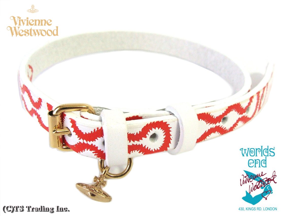 Vivienne Westwood ヴィヴィアンウエストウッド★Squiggle Leather Choker NeckBand ＆ Cuff Bracelet スクイグル柄 レザー チョーカー ネックバンド ブレス ワールズエンド 限定版 (White/Red/GOLD) 【あす楽対応】【YDKG-k】【W3】【送料無料】【smtb-k】