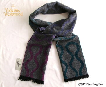 Vivienne Westwood ヴィヴィアン ウエストウッド★Squiggle Large Scarf スクイグル柄 ロング マフラー (Gr/Gry/Pur) Made in Italy【あす楽対応】【smtb-k】【送料無料】