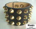 ★WENDY 039 S★ウェンディーズ★正規 イギリス製3-Row Conical Stud Wrist Band3連 コニカル スタッズ リストバンド(GOLD/BK)【YDKG-k】【W3】