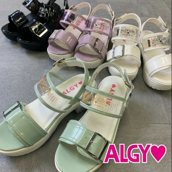 【ALGY】 ALGYとは、“ALTERNATIVE”と“GIRLY”を組み合わせた造語。 アルジーは、シーズンごとに様々なトレンドやテイストを取り入れ、流行に敏感な女の子の日常を可愛く、甘く彩る、ガーリーカジュアルブランドです。 型にはまらない自由で可愛い女のコに着てほしい、可愛いアイテムが揃っています。 サイズ：19cm〜24cm 素材：合成皮革・PVC 注意書き：モニター発色の具合によって色合いが異なって見える場合がございます。