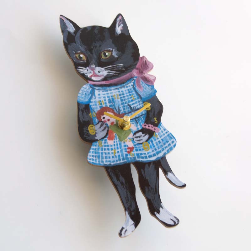 ナタリーレテ ダイカットクロック ブラックキャット Nathalie Lete Diecut Clock Black Cat 壁掛け時計 時計 ねこ 猫 黒猫
