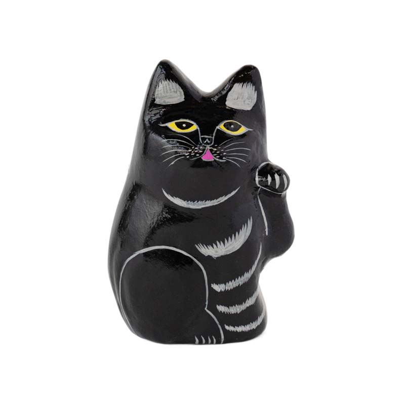 特別値引中✨存在感抜群！厄除け招き猫》黒猫左手上げ8号手長
