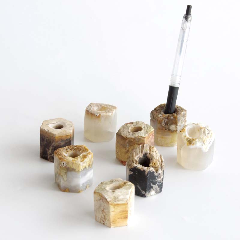 アマブロ ペン スタンド amabro Pen Stand ウッド アゲート ナチュラル ブラック ホワイト 珪化木 メノウ 化石