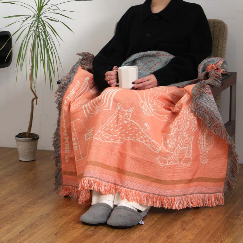 OAX スローケット キャット アンド モア / アプリコット OAX Throwket “Cat and more / Apricot” HERE ヒア メキシコ オアハカ 猫 ねこ ひざ掛け ソファブランケット [2]