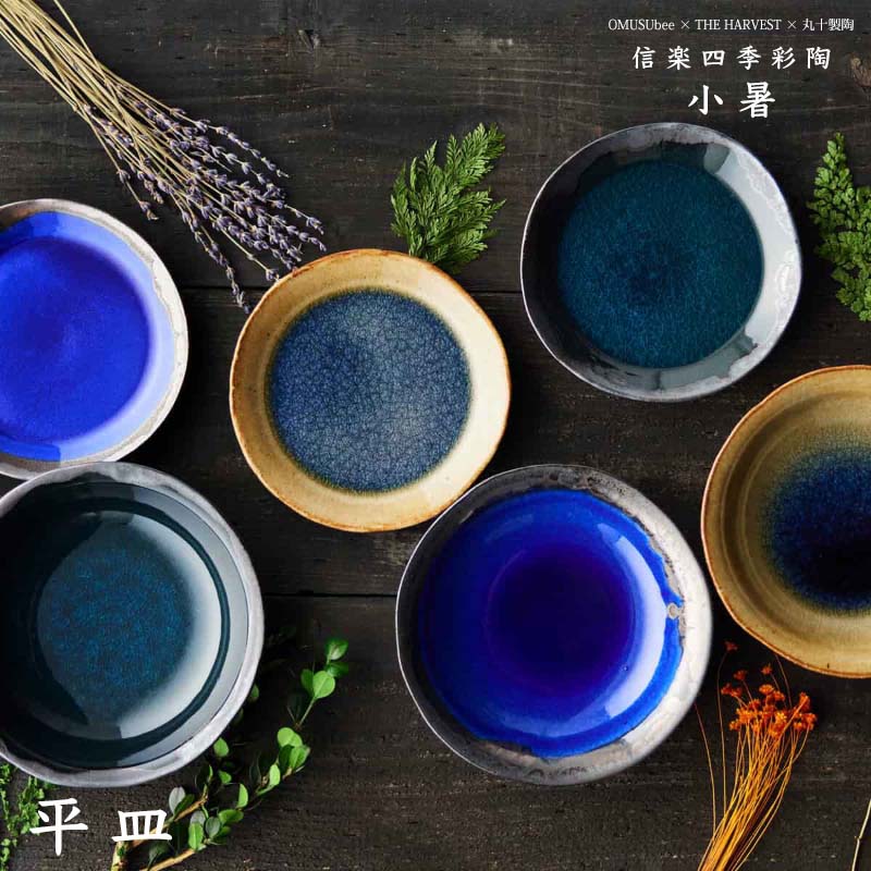 【 平皿 】 信楽四季彩陶 小暑 OMUSUbee 丸十製陶 THE HARVEST 翠雨/夏の宵/朝凪 おむすびー 皿 和食器 信楽焼 約φ18.8×H3cm
