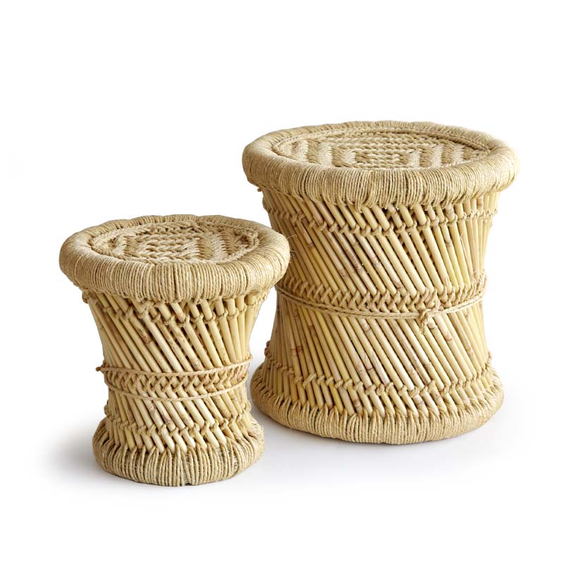 REED STOOL 大小2個セット リード スツール 天然素材 葦 ジュート 軽量 丈夫 丸椅子 小さい 椅子 おしゃれ ナチュラル 入れ子 収納 コンパクト 玄関 サニタリー ベランダ アウトドア [2]