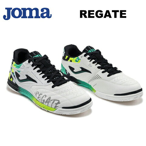 【商品説明】 スペインメーカーJoma[ホマ]の正規品のフットサルシューズです。 REGATE ・REGATEは、素早い動き、俊敏性、そして軽量性を兼ね備えたフットサルシューズ（インドア）で、ボールタッチを重視するプレーヤーに最適です。 ・アッパー：軽量で耐久性に優れた人工皮革アッパー。サイド部分は通気性に優れた軽量メッシュアッパーを採用し熱圧着技術によって補強されています。 つま先にはトゥーキックをサポートする補強材を搭載。「VTSテクノロジー」により優れた通気性も確保しています。 ・ミッドソール：クッション性と反発性を兼ね備えた、高密度ファイロンを採用。 ・アウトソール：ノンマーキング仕様のラバーソール。耐摩耗性に優れたラバーに多方向グリップパターンを搭載。 ・フィット感：標準的〜やや広めのラスト（足型） ［対応グラウンド］ 体育館、フットサル用コート ［素材］ 甲材／人工皮革 ［カラー］ ホワイト 【ご注意ください】 ・海外製品は日本国内と検査基準が異なるため、箱や包装紙などに傷や凹みがある場合がございます。 また、シューズ本体に若干の汚れやスポットでのインクや接着剤の付着、縫製の乱れなどある場合がございます。 【重要】Jomaシューズのサイズ表記変更について（必ずご確認ください） 2026年春夏モデル（26SS）より、JomaシューズのJP(cm)サイズ表記が変更されました。 ■ サイズの選び方 これまでJomaシューズを履かれている方は、サイズ比較表をご確認いただき、 サイズ選びの目安として、以下の対象モデルのみこれまでのサイズより0.5~1cm小さいサイズをおすすめします。 ※詳しくは、新旧サイズ比較表をご確認ください。 （例：これまで26cm → 25.5cm推奨） ■ 対象モデル 品番の5〜6桁目が「26」以上の商品 （例：TOPS2676IN） →目安として、これまでより0.5~1cm小さいサイズをお選びください。 ※詳しくは、商品画像ページにある新旧サイズ比較表をご確認ください。 ■ 対象外のモデル（旧サイズ） 品番の5〜6桁目が「25」以下の商品 （例：TOPW2502TF） →従来通りのサイズをお選びください ■ シューズのサイズ感 シューズ自体のサイズ規格（EURサイズ）はこれまでと変更ありません。 （例：EUR42の場合　旧表記：27cm → 新表記：26.5cm） →EURサイズはサイズ表記及び実際のサイズの変更がありません。 対象モデルとなる26SS商品以降のJomaシューズは、日本サイズJP(cm)でご購入される場合、0.5cm~1cm下げて選ぶことになります。 ■ サイズ比較表 サイズ選びの際は、商品画像ページにある比較表をご確認ください。 ※26SS商品の一部のシューズ箱に記載されている「WOMANサイズ」表記は誤記です。サイズはJP(cm)をご参照ください。