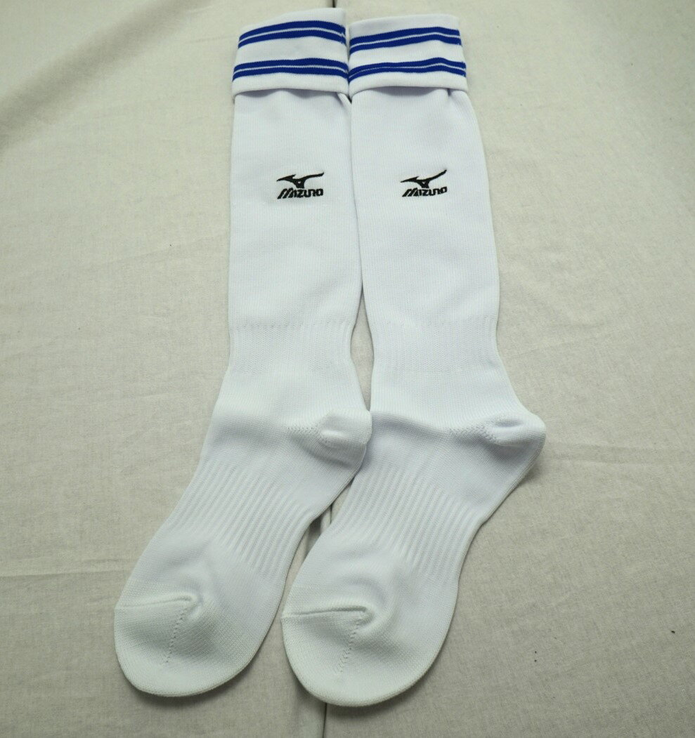 【ミズノ　ストッキング】　ソックス　72/ホワイト×ブルー　62UL01072　27-29cm サッカーストッキング ..