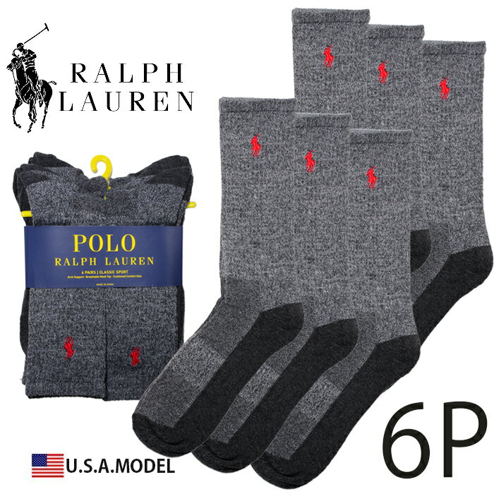 楽天PLAYERZ【6足セット】ラルフローレン ソックス RALPH LAUREN メンズ 6P 男性 おしゃれ メンズ クルーソックス 靴下 アメカジ スポーツ ストリート系 USA ブランド ファッション 無地 6足組 クルー丈 黒 赤 カッコイイ オシャレ ブランド プチ 誕生日プレゼント