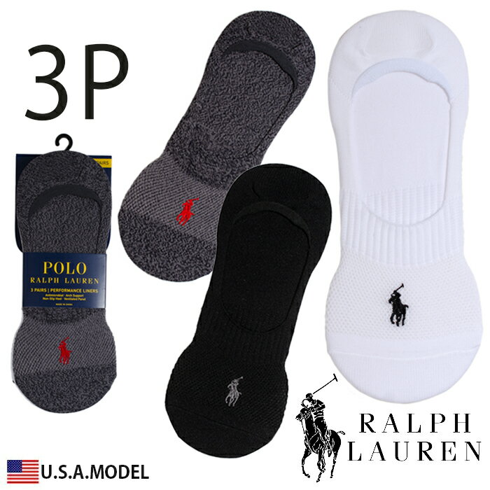 楽天PLAYERZ【3足セット】ラルフローレン ソックス RALPH LAUREN メンズ 3P 男性 おしゃれ メンズ フットカバーソックス 靴下 アメカジ スポーツ B系 ストリート系 USA ブランド ファッション 無地 3足組 スニーカー刺繍 黒 カッコイイ オシャレ ブランド プチ 誕生日プレゼント