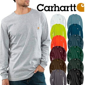 CARHARTT カーハート ワンポイントロンT 胸ポケット付き 長袖Tシャツ メンズ アメカジ 作業服 大きいサイズ 大きめ ビッグシルエット ゆったり 無地 厚手 ヘビーウェイト 透けない ストリート ダンス 衣装 黒 オレンジ カーキ グレー ブラウン S M L XL XXL 父の日プレゼント