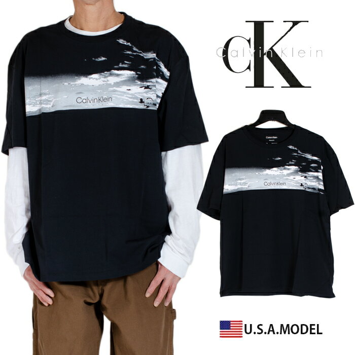 カルバンクライン ロゴ Tシャツ Calvin Klein Tシャツ ck Tシャツ フォトプリント 黒 メンズ レディース アメカジ ストリート S M L オーバーサイズ ビッグシルエット 父の日プレゼント