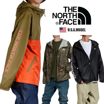 ノースフェイス THE NORTH FACE アノラックパーカー メンズ フード付き ウィンドブレーカー アメカジ ナイロンジャケット マウンテンパーカー 無地 防風機能 かぶり 雨具 カッパ 無地 ブラック 黒 グリーン オリーブ オレンジ リーフプリント UPF50 袖ロゴ