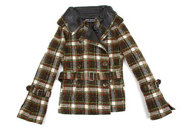 ジュンヤワタナベ コムデギャルソンJUNYA WATANABE COMME des GARCONS コーティングデザインチェックショートトレンチコート 茶緑他S【中古】