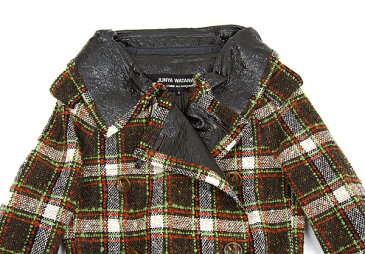 ジュンヤワタナベ コムデギャルソンJUNYA WATANABE COMME des GARCONS コーティングデザインチェックショートトレンチコート 茶緑他S【中古】