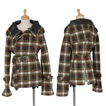 ジュンヤワタナベ コムデギャルソンJUNYA WATANABE COMME des GARCONS コーティングデザインチェックショートトレンチコート 茶緑他S【中古】