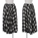 コムコム コムデギャルソンCOMME des GARCONS ウールチェックステッチプリーツスカート 黒グレーオフM【中古】