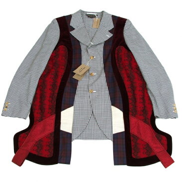 新品!コムデギャルソン オムプリュスCOMME des GARCONS HOMME PLUS カーブ切替ギンガムチェックジャケット 白紺黒他M