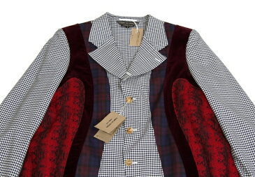 新品!コムデギャルソン オムプリュスCOMME des GARCONS HOMME PLUS カーブ切替ギンガムチェックジャケット 白紺黒他M