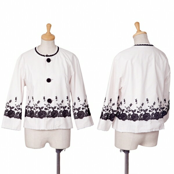 Rakuten - 【中古】 トリココムデギャルソンtricot COMME des GARCONSレース刺繍ノーカラー中綿ジャケット 白M【レディース】