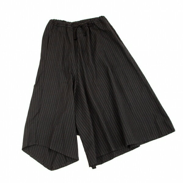 ビーヨウジヤマモトB Yohji Yamamoto ストライプアシンメトリーワイドサルエルパンツ 黒1【中古】 【レディース】