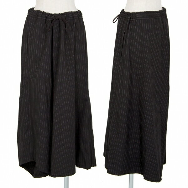 ビーヨウジヤマモトB Yohji Yamamoto ストライプアシンメトリーワイドサルエルパンツ 黒1【中古】 【レディース】