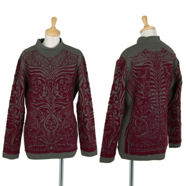 ジャンポールゴルチエ ファムJean Paul GAULTIER FEMME ダマスクジャガードハイネックニット グレーボルドー40【中古】 【レディース】