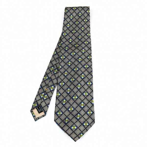 【中古】 グッチGUCCI シルクベルトジャガードダイヤネクタイ ベージュ紺【メンズ】
