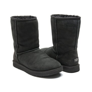 アグUGG クラシックショートムートンブーツ 黒25【中古】 【レディース】