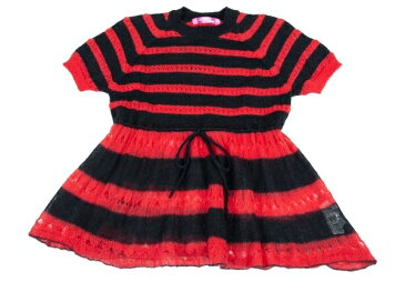ジュンヤワタナベマンピンク コムデギャルソンJUNYA WATANABE MAN PINK COMME des GARCONS ダメージボーダーニットチュニック 赤黒S位【中古】 【レディース】