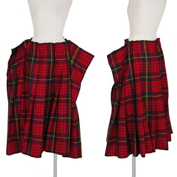 コムデギャルソンCOMME des GARCONS ビックデザインタータンチェックプリーツスカート 赤M【中古】 【レディース】