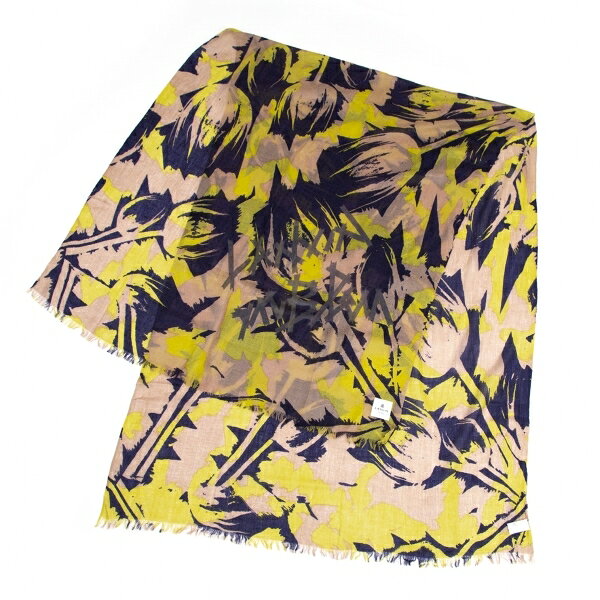 ランバンオンブルーLANVIN en Bleu グラフィックプリントストール モカ紺イエロー【中古】 【レディース】