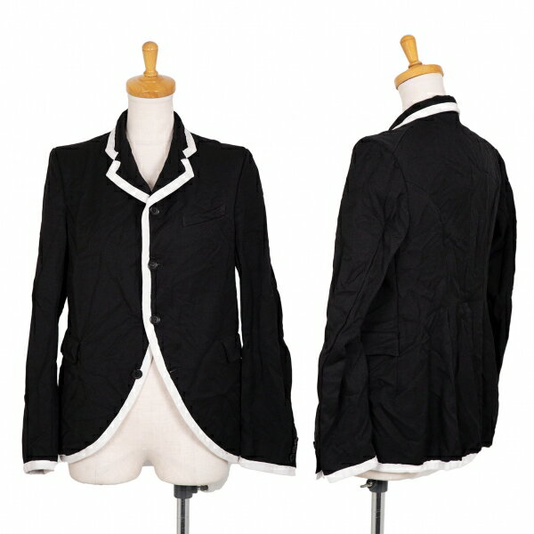 【中古】 ブラックコムデギャルソンBLACK COMME des GARCONS染色シワ加工パイピングジャケット 黒白M【レディース】