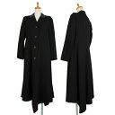 【中古】 ヨウジヤマモト ノアールYohji Yamamoto NOIR ウールギャバ襟チェック切替ポケットアシンメトリーロングコート 黒2【レディース】