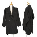 【中古】 イッセイミヤケISSEY MIYAKEウールナイロンバックドレープロングコート 黒M【レディース】